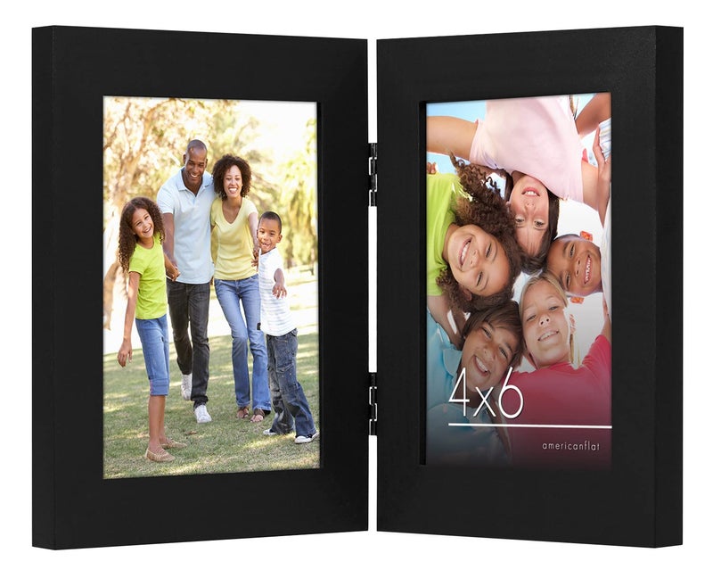 Americanflat Hinged 4x6 Picture Frame with Shatter-Resistant Glass - Double Picture Frames with Engineered Wood - Signature Collection - Photo Frame for Tabletop Display - Black - Image 1